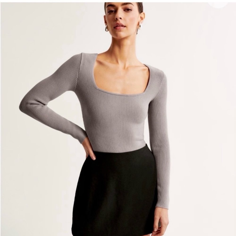 NWT Abercrombie & Fitch Ribbed Stretch Long Sleeve Square Neck Bodysuit Small